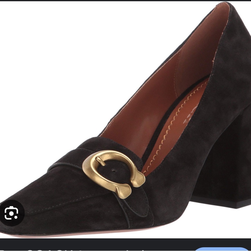 Coach Jade 85 Elegant Black Suede Pumps with Gold Accent